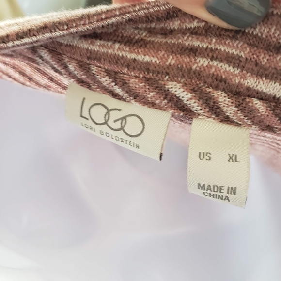 LOGO Lori Goldstein Women's XL Terracotta Striped Cardigan Button Up Lace Trim - Picture 2 of 8